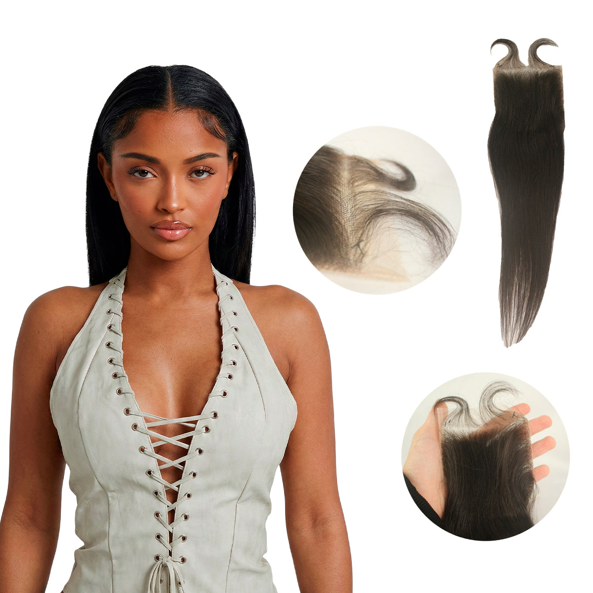 Aplique Frontal Lace Topo 4x4 – Cabelo Humano Liso 50cm | Castanho Escuro