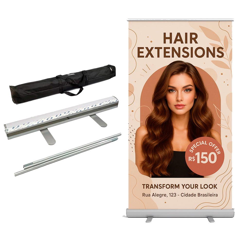 Porta Banner Retrátil com bolsa 80 x 200cm suporte Roll Up