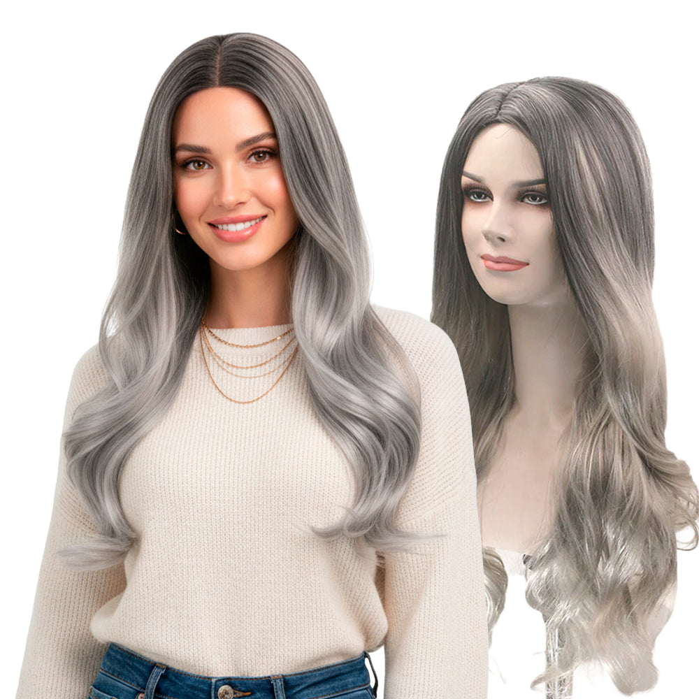 Lady Long Synthetic Wig with Silver Highlights #2/0906